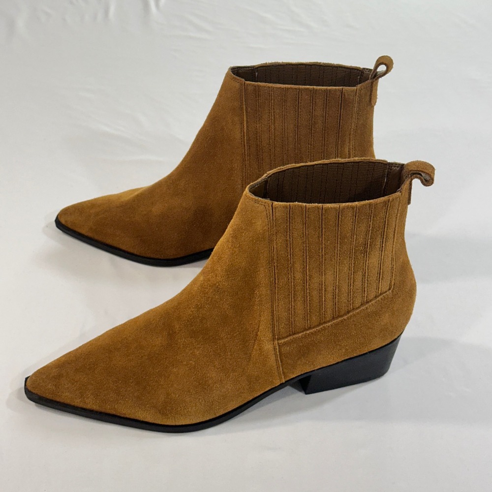 Marc Fisher LTD Women 10M Yale Suede Chelsea Ankle Boots Brown Pointed Western